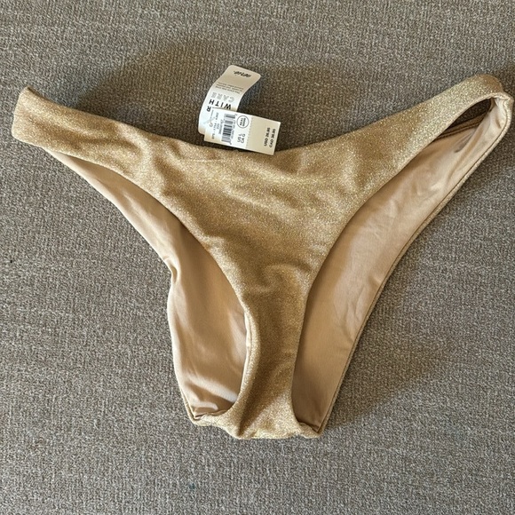 Aerie Gold Metallic Shimmer Cheeky Bikini Bottom Large - Picture 2 of 3